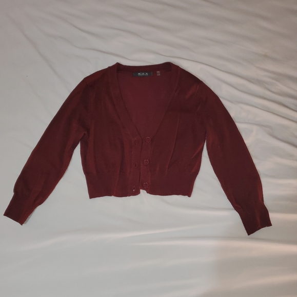 MAK Cropped Cardigan, Burgundy, Size M - Picture 1 of 4